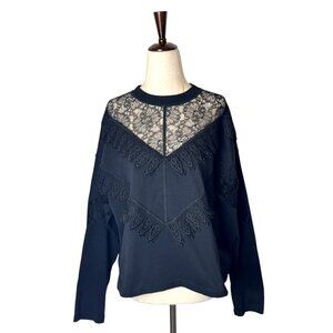 See By Chloe Shirt Women Small Black Lace Crochet Crew‎ Neck Top Whimsigoth Goth